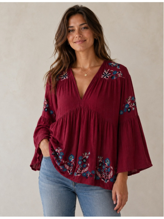 Free People Dresses & Skirts - Free People tunic dress Raspberry Red with embroidery size SP